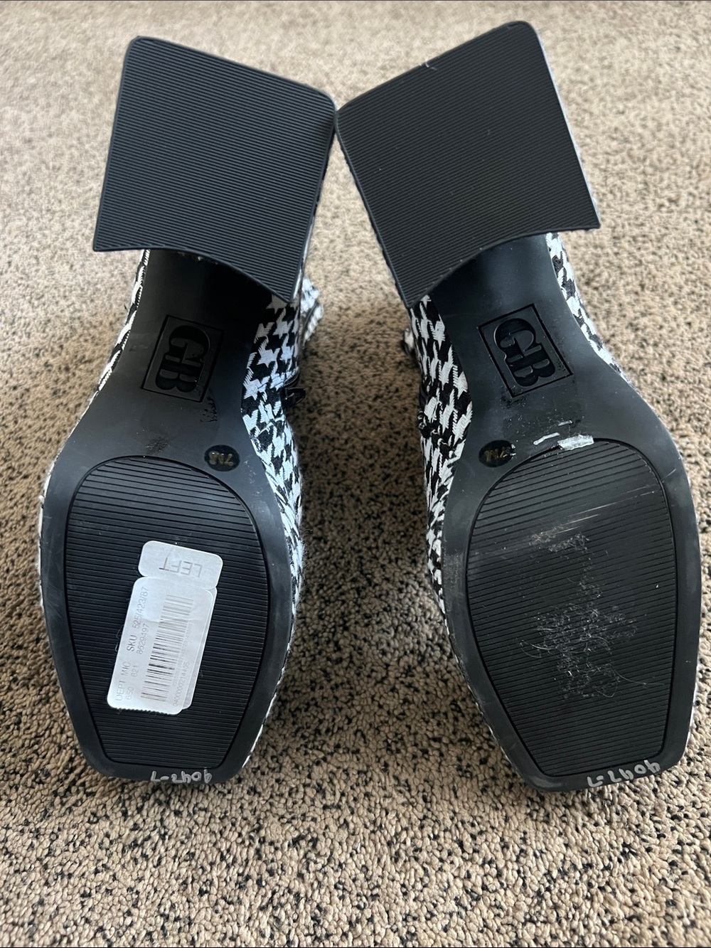 Gianni Bini Booties Houndstooth Fabric Black White Square Toe Block Heel New 7 - Picture 12 of 12